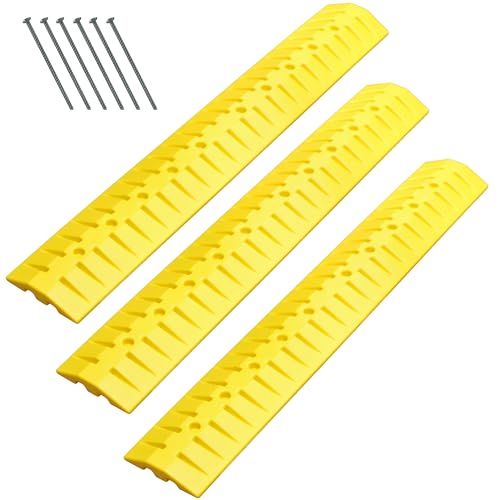 Electriduct 6 Foot Speed Bump HDPE Polyethylene Traffic Hump Vehicle Cable Ramp Cord Cover Hose Protector Includes Asphalt Mounting Hardware Safety Yellow (3 Pack), Length 216" - size: 6FT (3x)