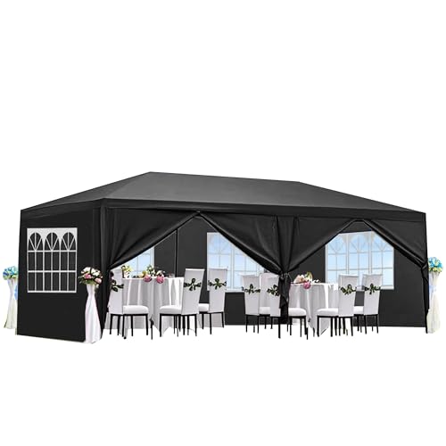 10' X 20' Outdoor Tents for Parties Black Canopy Tent Wedding Tent with 6 Removable Sidewalls, Heavy Duty Waterproof Gazebo Patio Shelter for BBQ Camping Party Cater Events - color: Black with 6 Sidewalls, size: 10FTx20FT