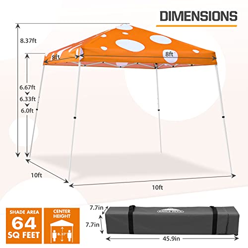 EAGLE PEAK 10x10 Slant Leg Pop-up Canopy Tent Easy One Person Setup Instant Outdoor Beach Canopy Folding Portable Sports Shelter 10x10 Base 8x8 Top (Orange Mushroom) - color: Orange Mushroom, size: 10x10