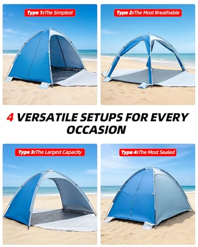 Abahub 3 Person Beach Tent Sun Shelter with UPF 50+ UV Protection, Portable Sun Shade with 4 Doors and 360° Ventilation, Lightweight Beach Cabana for Beach, Camping, Fishing & Outdoor Activities - size: 4 DOOR