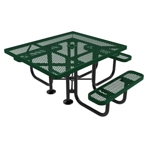 COATEDOUTDOORFURNITURE Heavy-Duty Portable ADA-Compliant Outdoor Picnic Table with Umbrella Hole, Expanded Metal Patio Dining Furniture Made in America (46" Square Top, Green) - color: Green, Expanded Metal, size: 46 In, Square Handicap