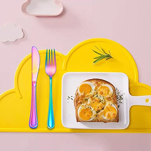 LIANYU 12-Piece Rainbow Kids Silverware Set, Stainless Steel Toddler Utensils Flatware Set, Child Cutlery Tableware for 4, Include knife Fork Spoon, Mirror Finished, Dishwasher Safe - color: Rainbow