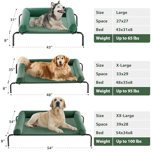 Cooling Elevated Dog Bed for Large Dogs – Waterproof Raised Dog Cot with Slope Headrest, Breathable Teslin Mesh, Durable & Portable Pet Bed for Indoor and Outdoor Use, Green - color: light green, size: 54.0"L x 34.0"W x 8.0"Th