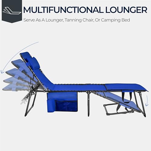 Yaheetech 22.4" Tanning Chair with Face Hole, Adjustable 5-Position Folding Chaise Lounge Chairs, Outdoor Lounge Chairs for Lawn, Beach, Sunbathing, Blue - color: Blue, size: 22.4"