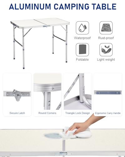 Outvita 3ft Portable Folding Camping Table, Outdoor Waterproof Adjustable Height Table, Aluminum Lightweight Suitcase Foldable Table for Picnic BBQ Beach Dining - color: Silver, size: 35*24*28