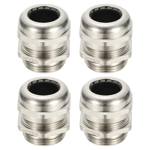 PATIKIL Waterproof Electrical Cable Glands, NPT3/4 4 Pcs 33/64" - 45/64" Nickel-Plated Brass Cord Grip Electric Wire Connector Wire Protector for Outdoor Cable Box Enclosure Junction Box - size: NPT 3/4 33/64" - 45/64"