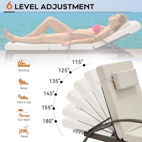 Outdoor Lounge Chairs Set of 4, Lounge Chair Outdoor Chaise Lounge with Adjustable 6-Position, 115-180° for Poolside, Backyard, Lawn, Deck (79.1'', Beige) - color: Beige, size: 4 pieces