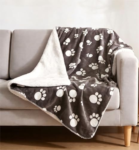 Kritter Planet Waterproof Pet Blanket - Soft Sherpa Dog Blanket, Washable Leakproof Blanket for Pets, Waterproof Pad for Dogs & Cats - color: Dark Grey Paw, size: 50×60 Inches