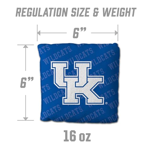 YouTheFan Officially-Licensed NCAA Set of 4 Cornhole Bags - All Weather Regulation 6” x 6” Size - 16oz Weight - Designed in USA - color: Kentucky Wildcats - Blue