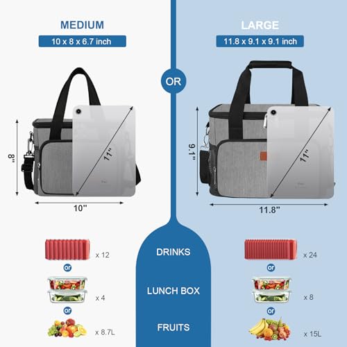 Femuar Lunch Bags for Women/Men, Insulated Lunch Bag for Work Office Picnic - Lunch Cooler Bag Leakproof Lunch Box with Adjustable Shoulder Strap - Grey(8.7L) - color: 1-Grey, size: Medium Size