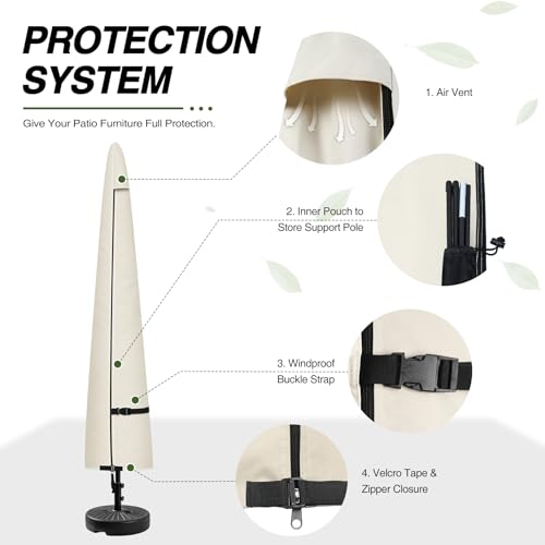 Porch Shield Patio Umbrella Cover - Outdoor Waterproof Garden Market Parasol Covers Fits Market Umbrella 7-10 Feet, Beige - color: Beige, size: Fits Market Umbrella 7-10 Feet DIA