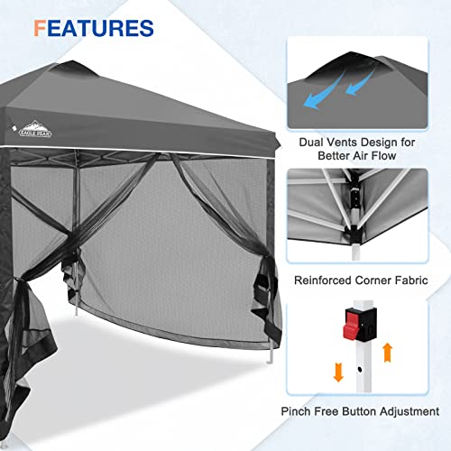EAGLE PEAK 10x10 Outdoor Easy Pop up Canopy with Netting, Instant Screen Party Tent with Mesh Side Walls, Gray - color: Gray