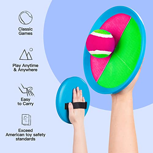 EVERICH Upgraded Toss and Catch Ball Game Set - Indoor and Outdoor Games for Kids 3-12, Beach Sand Pool Water Toy Includes 2 Paddles 2 Sticky Balls, Great Birthday Easter Gifts for Boys Girls - color: Pink Green, size: 2 paddles 2 balls