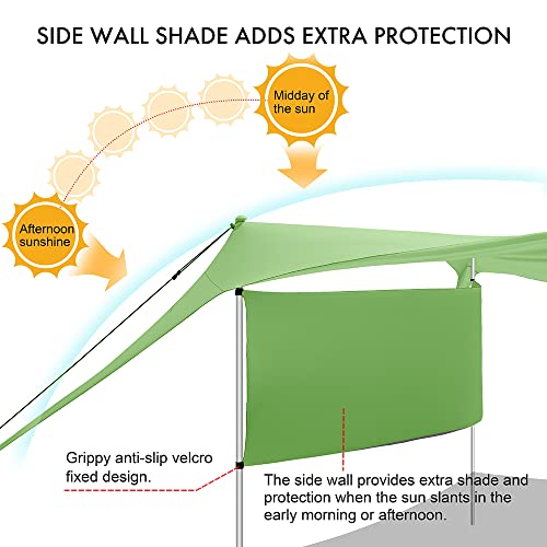 Beach Canopy Tent Shade with Sidewalls 10x10FT, 6.6FT Tall, UPF50+ Sun Shelter, Windproof & Water Resistant, Includes Guylines Sand Shovel Stability Poles, Easy Up for Beach Outdoor Camping Backyard - color: Green