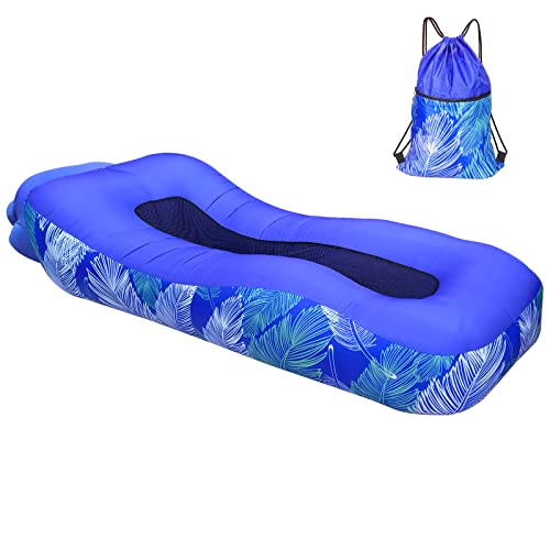ele ELEOPTION Outdoor Inflatable Camping Couch Waterproof Portable Blow Up Air Sofa Chair Lounger for Backyard Beach Traveling Camping with Compression Sacks (Blue Feather) - color: Blue Feather