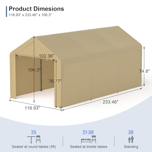 Carport, 10‘ x 20’ Heavy Duty Portable Garage All-Season Car Canopy w/Removable Sidewall & Doors, Carport Canopy Party Tent w/Water-Resistant Tarp for Backyard (Yellow, 10‘ x 20’) - color: Yellow, size: 10' x 20' /with side