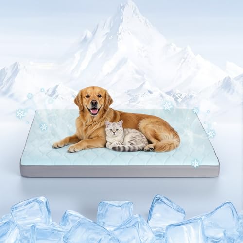 Q-Max>0.4 Cooling Dog Bed, 44" x 32" Orthopedic Dog Beds Large Sized, Waterproof Self-Cooling Pet Mat for Summer with Removable Washable Cover, Egg Crate Foam, Anti-Slip Bottom, Non-Gel, Blue - color: Cooling Blue, size: 44" x 32"