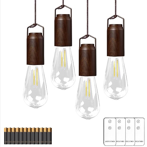LED Camping Lantern,Rechargeable Retro Metal Camp Light,Battery Powered Hanging Vintage Lamp ,Portable Waterpoor Outdoor Tent Bulb, Emergency Lighting for Power Failure,Outages - size: 8.7 INCH 4 PACKS AAA battery