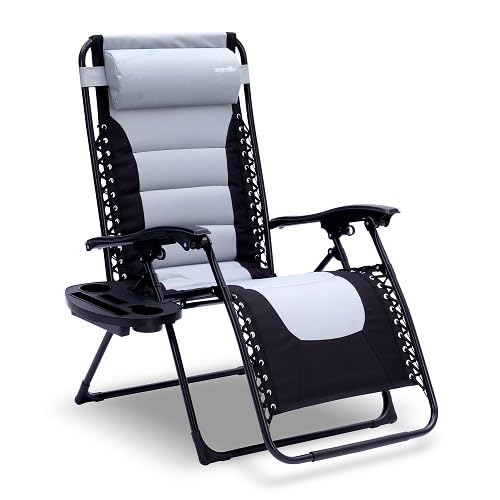 SereneLife Oversized Padded Zero Gravity Lounge Chair, Foldable Outdoor Patio Recliner, Anti Gravity Lawn Recliner with Cup Holder and Side Table for Backyard, Camping, Beach or Outdoor Relaxation - color: Blue