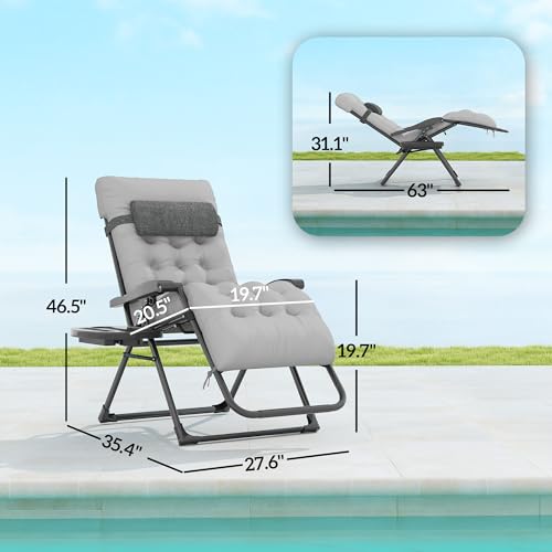 Outsunny Zero Gravity Chair, Folding Reclining Lounge Chair with Padded Cushion, Side Tray for Indoor and Outdoor, Supports up to 264 lbs, Gray - color: Grey
