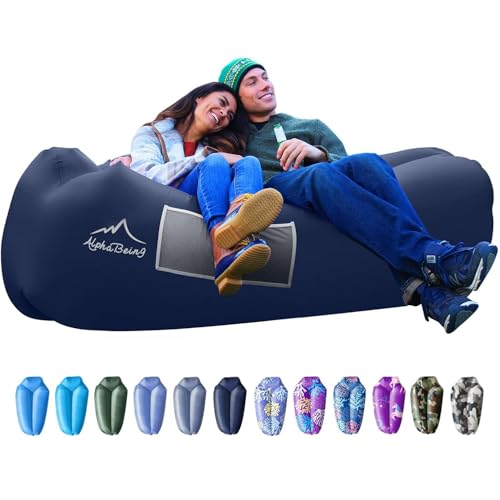 AlphaBeing Inflatable Lounger Beach Chair Accessories, Air Sofa Hammock Inflatable Couch for Camping Backyard Lakeside with Compression Sacks, Ideal Outdoor Gifts for Adults - color: Navy