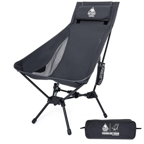 ONETIGRIS Tigerblade High Back Camping Chair with Pillow Design, Comfortable Widened Seat Folding Chair - color: Grey