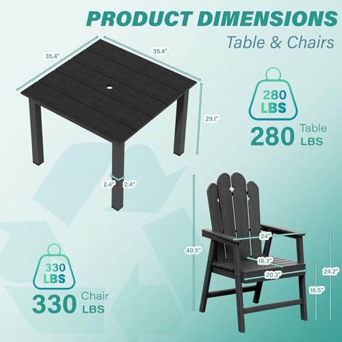 5-Piece Patio Dining Set, Outdoor Dining Set for 4, HDPE All-Weather Outdoor Furniture with 35.43” Umbrella Hole Table, 4 Armchairs, Black - color: Black, size: 4 Armchairs