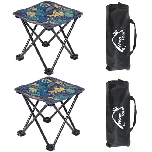Wind Tour Portable Folding Camping Stool Outdoor Camping Lightweight Samll Chair for Fishing Hiking Gardening and Beach with Carry Bag (13.0”X13.0” Large Blue -2) - color: 13.0”x13.0” Large Blue -2