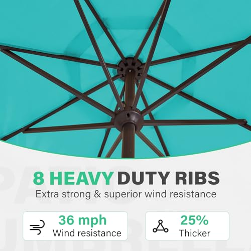 JEAREY 9 FT Patio Umbrella Outdoor, Table Umbrellas Market Umbrella w/Push Button Tilt/Crank, 8 Sturdy Ribs(Teal) - color: Teal