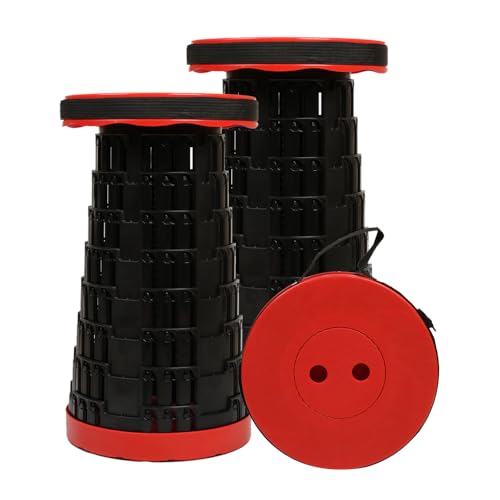 JAEMEYEM 2 PCS Upgraded Collapsible Stool Chair, Max 660lb Folding Stool, Lightweight, Sturdy, Adjustable, Portable, Foldable Seat Stools for Outdoor Camping Fishing Hiking BBQ - color: Black Red, size: 2 pack