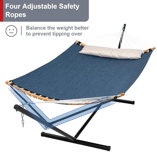 2 Person Hammock with Stand Included, Quick Dry Hammock with Curved Spreader Bars for Outside, Poolside, 450 Lbs Capacity, Dark Blue - color: Zquick Dry-dark Blue
