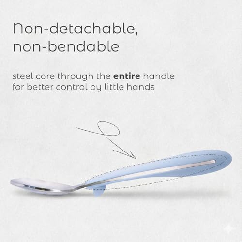 ASOMIC Premium 316 Stainless Steel Toddler Utensils with Silicone Handles & Travel Case, Kids Spoon & Fork Set for Toddler Self Feeding at Daycare, Preschool & School, BPA-Free, Dishwasher Safe - color: Ivory