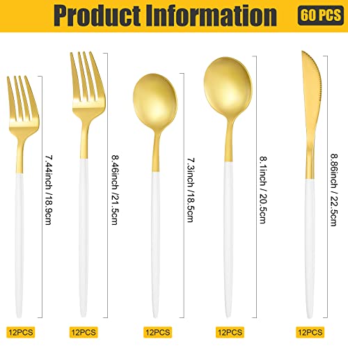 60 Pieces Stainless Steel Tableware Set Silverware Set Flatware Cutlery Utensils Spoon Fork Knives Service for 12 for Home Restaurant Apartment and Kitchens(White Gold) - color: White Gold