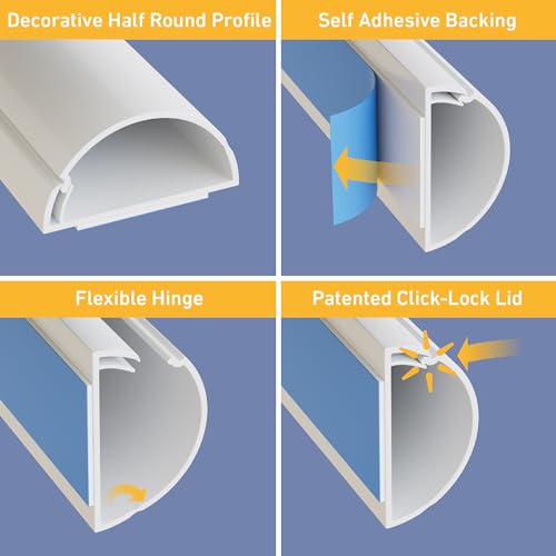 D-Line Half Round Cord Hider, Patented Cable Cover, Hide TV Wall Mount Wires, Raceway for Cords, Decorative Wire Covers, Paintable, Adhesive Cable Concealer - 8X 1.18in W x 0.59in H x 39in L - White - color: White, size: 1.18x0.59in - 8x 39in