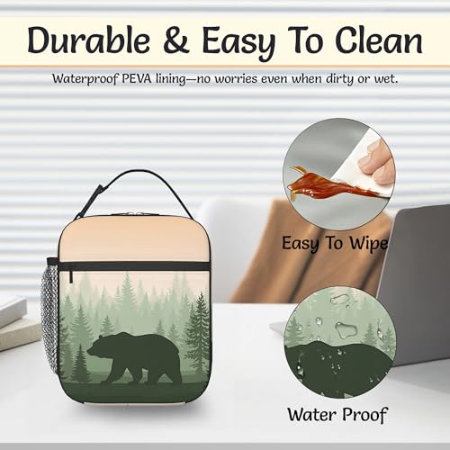Insulated Lunch Bag,Forest Bear Durable Lightweight Lunch Box for Kids,Green Animal Portable Thermal Picnic Cool Bags Girls Boys School Daycare,Work,Camping - color: Forest Bear