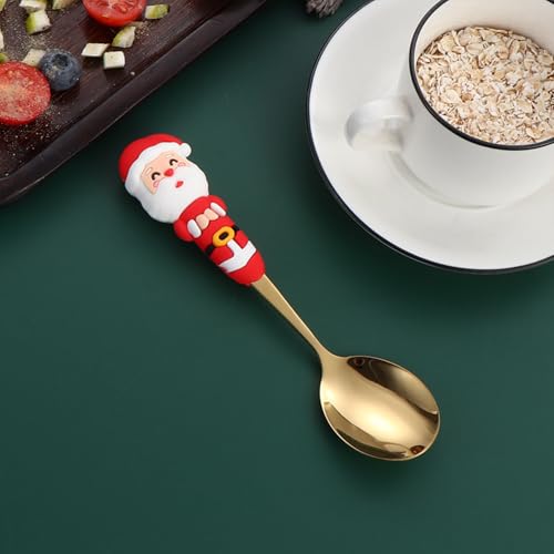 Christmas Utensil Set | Reusable Portable Cutlery Set | Stainless Steel Knife Fork Spoons Gift Box | Includes Themed Utensils (Tree/Santa/Deer/Snowman) | Ideal Christmas Gift - color: Christmas Design-Gold