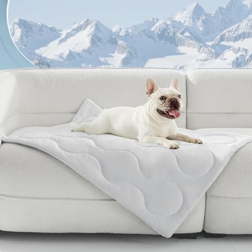 MIXJOY Cooling Blanket for Medium Dogs Breathable, Dual-Sided with Q-MAX>0.5, Lightweight Pet Cooling Throw Blanket Summer for Sofa & Dog Bed, Washable Soft Dog Cat Cold Mat Durable, Pearl Grey, 30x40 - color: Pearl Grey, size: M(30x40'')