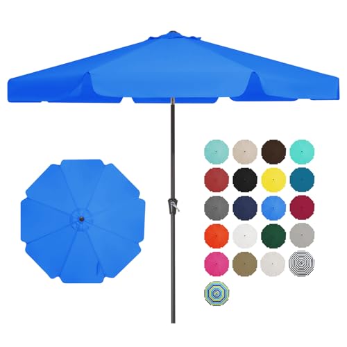JEAREY 9 FT Patio Umbrella Outdoor, Table Umbrellas Market Umbrella w/Push Button Tilt/Crank, 8 Sturdy Ribs(Royal Blue) - color: Royal Blue