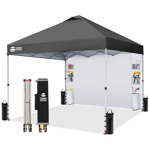 CROWN SHADES Canopy Tent 10x10 Pop Up Canopy Outdoor Shade with Pockets Sidewall, Easy Up Sun Shelter with One Person Set Up Center Lock, Portable Instant Camping Beach Canopies Tents, Grid Grey - color: Grid Grey