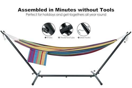 GAFETE Double Hammock with Stand for Outside, Upgraded Spreader Bar, Heavy Duty Space Saving Steel Stand 2 Person, Side Pockets, Easy Assembly, 600lbs Weight Capacity, Indoor & Outdoor (Classic Red) - color: Classic Red