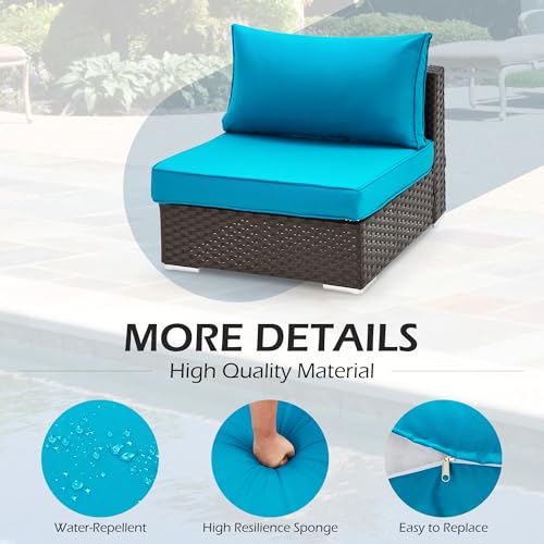 HOMREST Outdoor Replacement Cushions for Patio Furniture,Water-Repellent Sofa Cushion for 6-Seat Rattan Wicker Sectional Patio Conversation Sets,14-Piece Cushions Set for Outdoor Couch（Lake Blue） - color: Sky Blue, size: 6 Seat