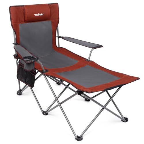apollo walker Reclining Beach Chair, Adjustable 90-135° Backrest Camping Lounge Chairs for Adults, Folding Chair with Foot Rest & Detachable Pillow - Standard 6-Leg, Red - color: Red, style: 6-Leg