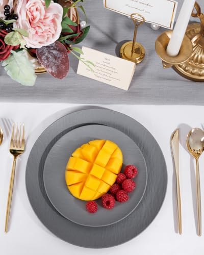 WONDERFUL 32pcs Dark Grey Plastic Plates Reusable Plates Unbreakable and Dishwasher safe Dishes Set Outdoor Plate Includes:16 Dinner 10" & 16 Dessert Plate 7.3" Suitable for Camping Outdoor Party - color: Dark Drey