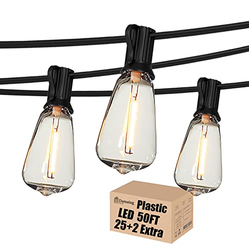 DAMAING Outdoor String Lights 50 FT Waterproof Patio Light String Lights with 27 ST38 Vintage Shatterproof LED Edison Bulbs,Retro Connectable Bistro Lights for Backyard Gazebo Balcony. - color: Black, size: 50 Feet
