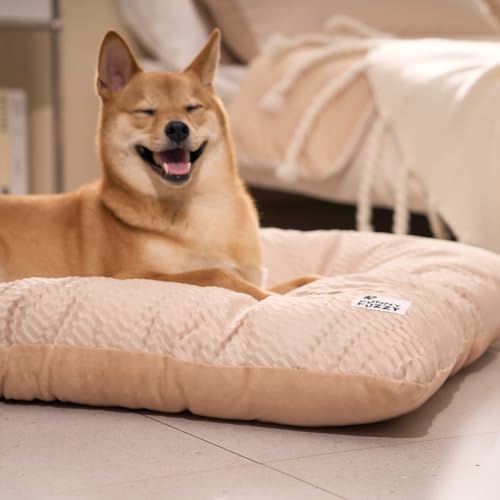 FUNNY FUZZY 2 in 1 Dog Crate Bed Pad for Large Sized Dog, Washable Reversible Pet Soft Mats,Durable Fluffy Kennel Mattress,Indoor Cats, 35" × 23", Beige - color: Beige, size: 35"× 23" Large
