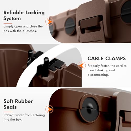 RESTMO 5-Piece Outdoor Waterproof Electrical Box Set – 12.5" x 8.5" x 5" Large & 7.1" x 2.3" x 2.3" Small, Weatherproof Boxes for Power Strip, Outlet, Plug, Socket, Timer, Holiday Light, Brown - color: Brown