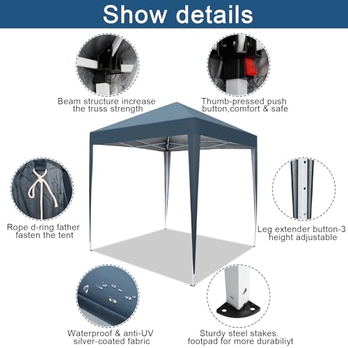 6.5x6.5ft Outdoor Pop Up Canopy Tents,Portable Instant Folding Shelter Gazebos,Waterproof Beach Tents,Easy Up Instant Commercial Canopy Tent,with Carry Bag,for Garden Event Wedding Party BBQ (Blue) - color: Blue, size: 6.5x6.5ft