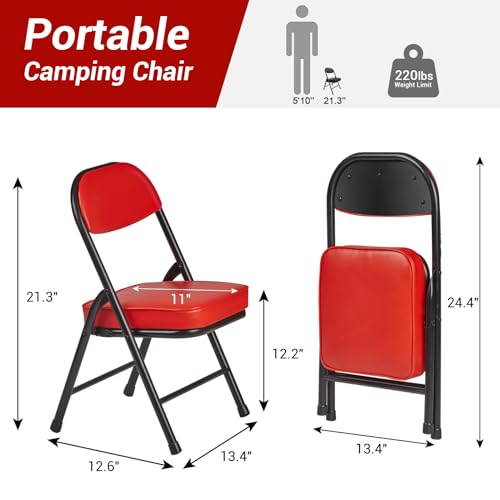 Mini Padded Folding Chairs, Garage Stool, Portable Camping Chair with Cushion, Lightweight Lawn Chair, for Outdoor Sports Events, Patio, Fishing, Hiking, Hunting, Picnic, Beach, Red - color: Red