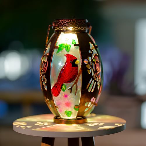Starsoul 2 PC Cardinal Outdoor Solar Lantern Cardinal Solar Light Waterproof Tabletop Lamp with Hollowed-Out Design for Yard Patio Garden Pathway - color: Cardinal-2 PC