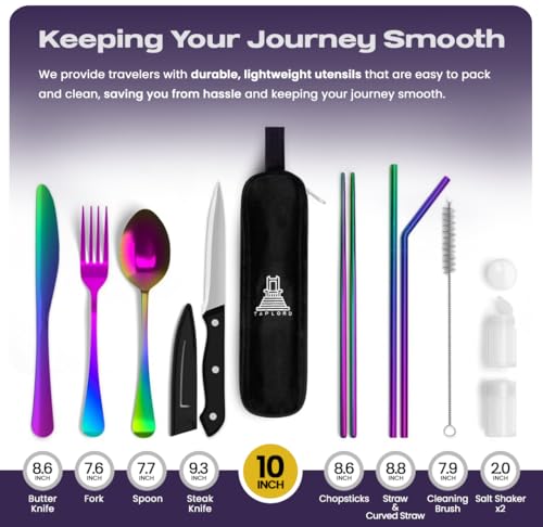 Taplord Portable Travel Silverware Set With Case, Includes 10 Pcs of Travel Utensils With Case, Stainless Steel Flatware Set For Camping, Lightweight (Multi-Color) - color: Multicolor, size: 10 Pieces